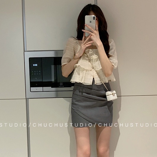 Áo Sơ Mi Ngắn Tay Cổ Vuông Phong Cách Mới Cho Bé Gái