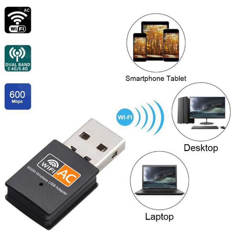 USB WiFi Adapter 2.4GHz 5GHz Dual Band 600Mbps Wireless Network Card