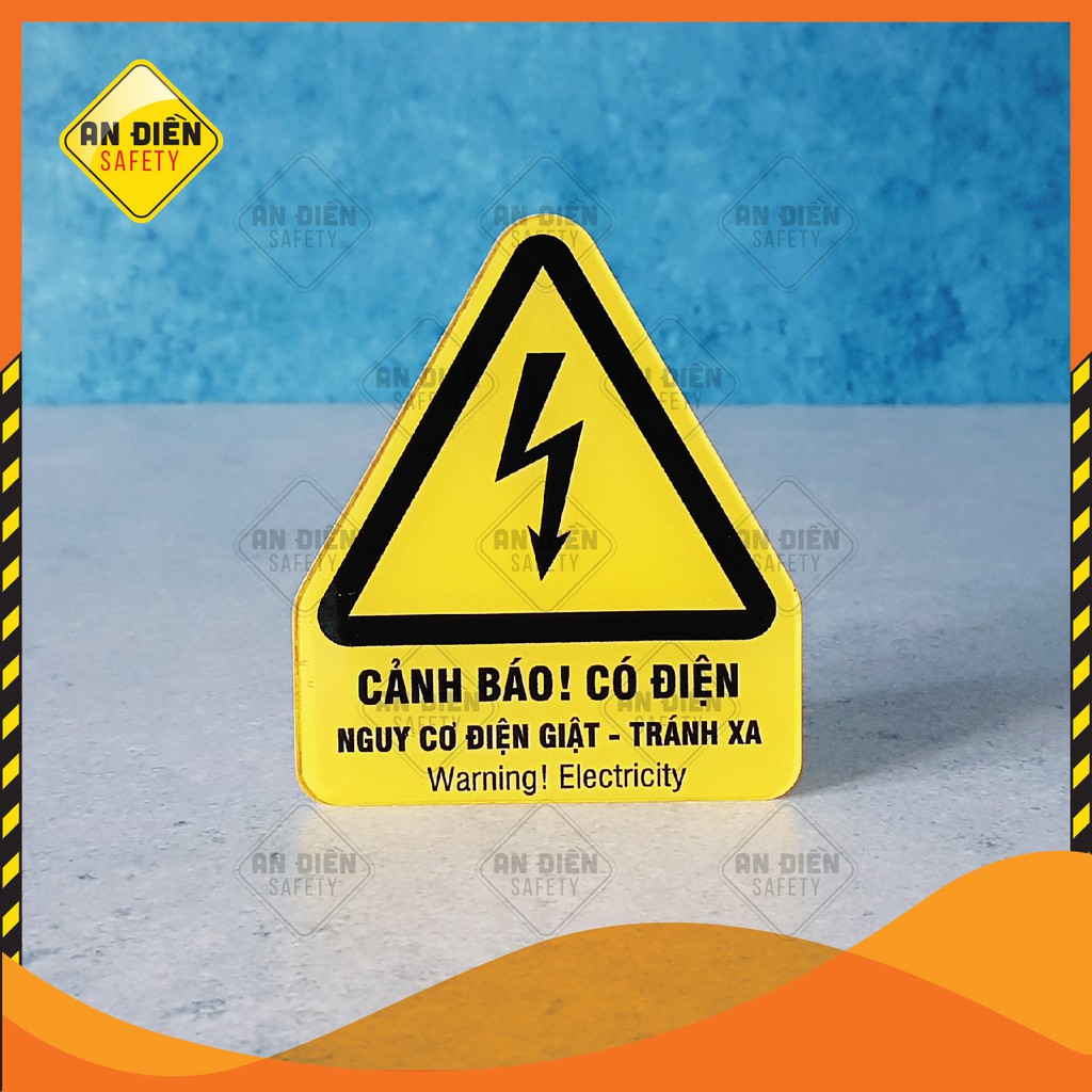 Biển báo An Điền Safety - Biển Cảnh Báo Có Điện Nguy hiểm bằng mica cao cấp. Tặng kèm miếng dán keo 3M