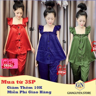 Bộ Đồ Ngủ Nữ Pijama Quần Lửng Tay Bèo Chất Phi Bóng Phù Hợp Mặc Nhà, Mặc Ngủ Sang Trọng