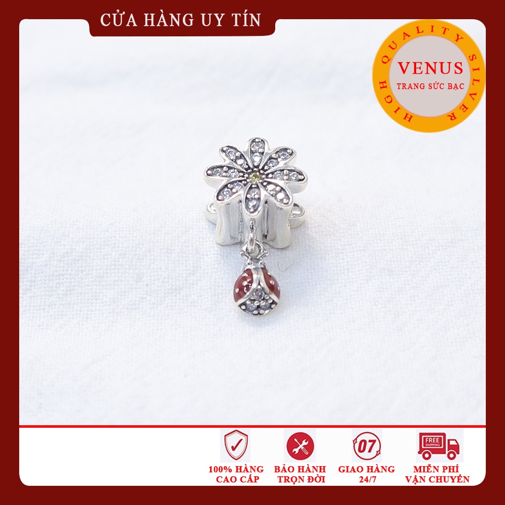 [Charm bạc 925 cao cấp] Charm bạc bông hoa treo bọ rùa đỏ- Mã sản phẩm VENUSHBR