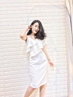 Ảnh thật Đầm lệch vai bèo
