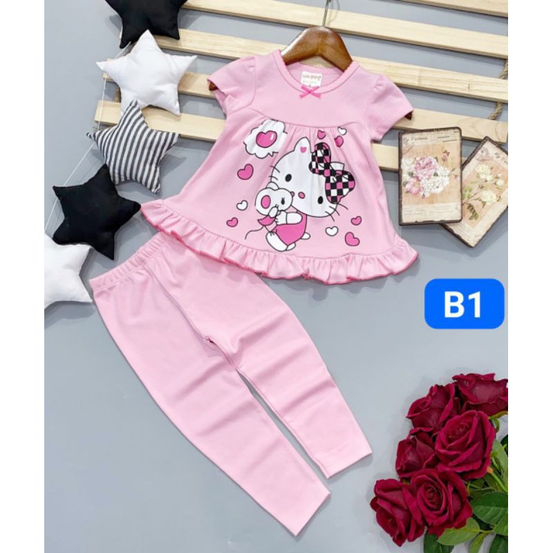 11 24kg Bộ babydoll tay ngắn quần dài thun borip xuất xịn phối cực xinh