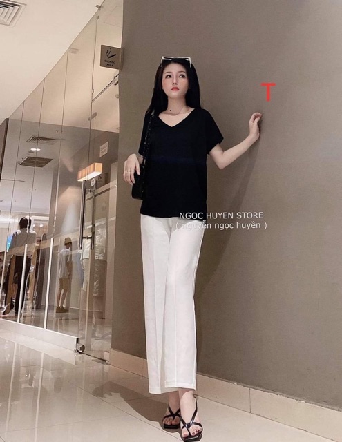 Sét áo cổ tim + quần ống rộng TTB877