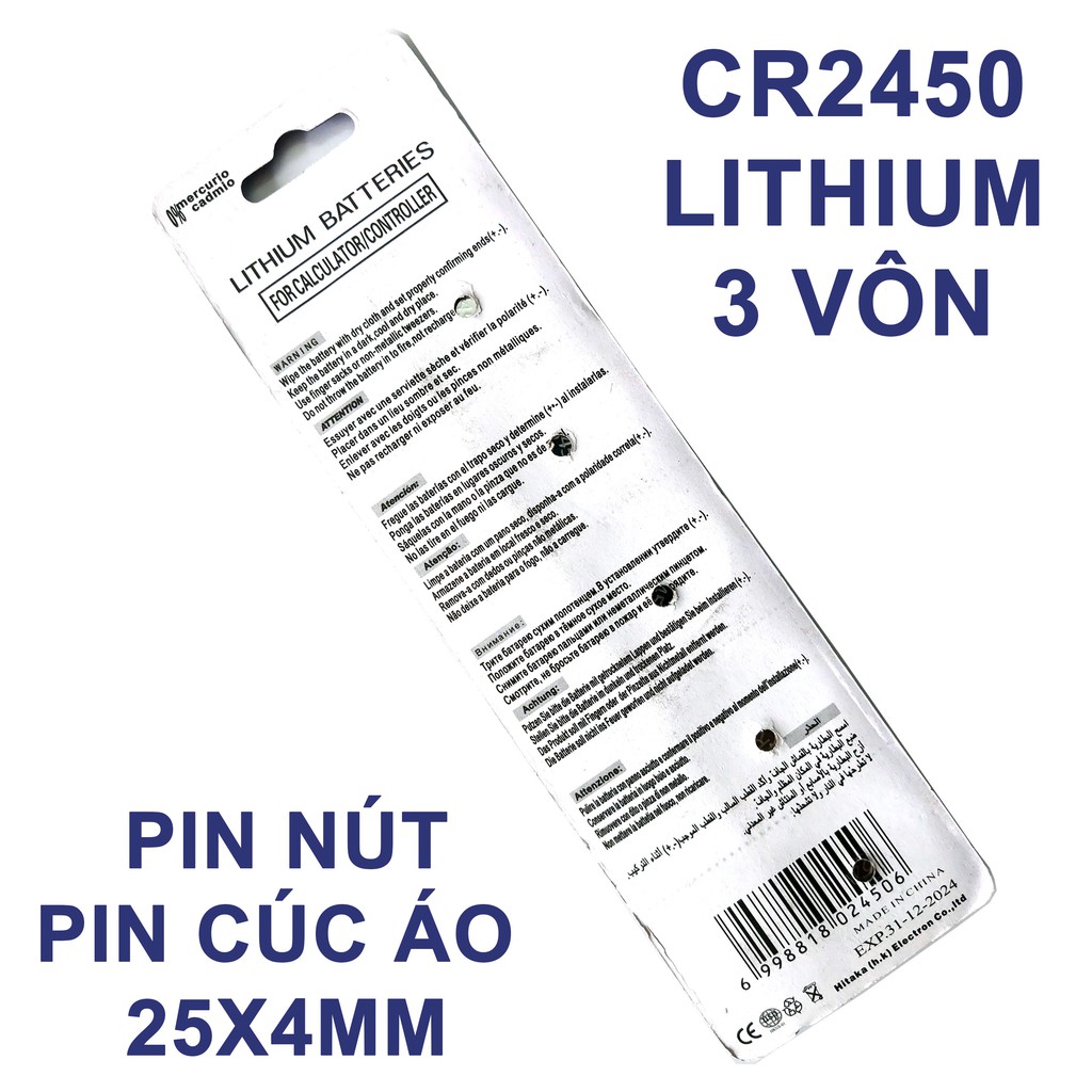 Pin cúc áo Lithium 3 Vôn CR2450 25x4mm