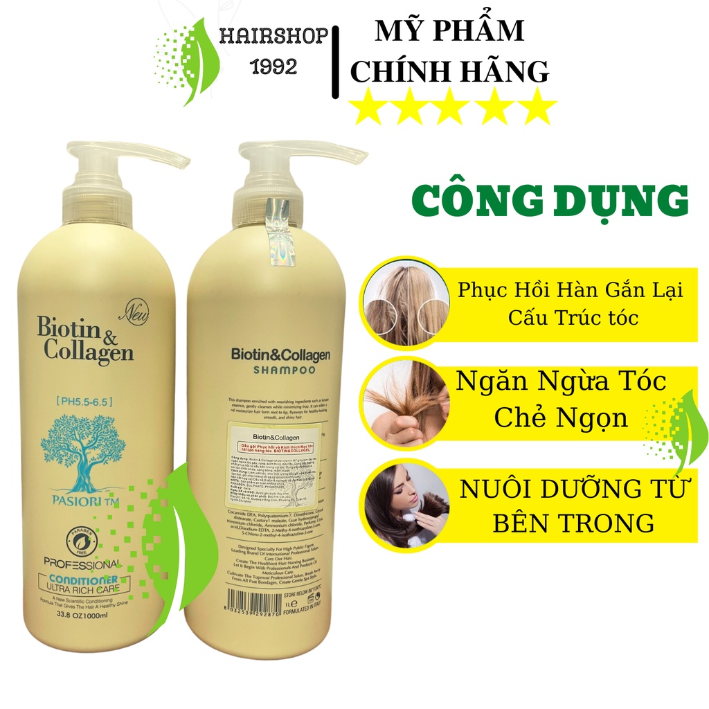 Cặp Dầu Gội Xả Biotin Collagen 1000ml * 2 Giảm Rụng Tóc, Hỗ Trợ Mọc Tóc, Phục Hồi Tóc Khô Xơ Hư Tổn