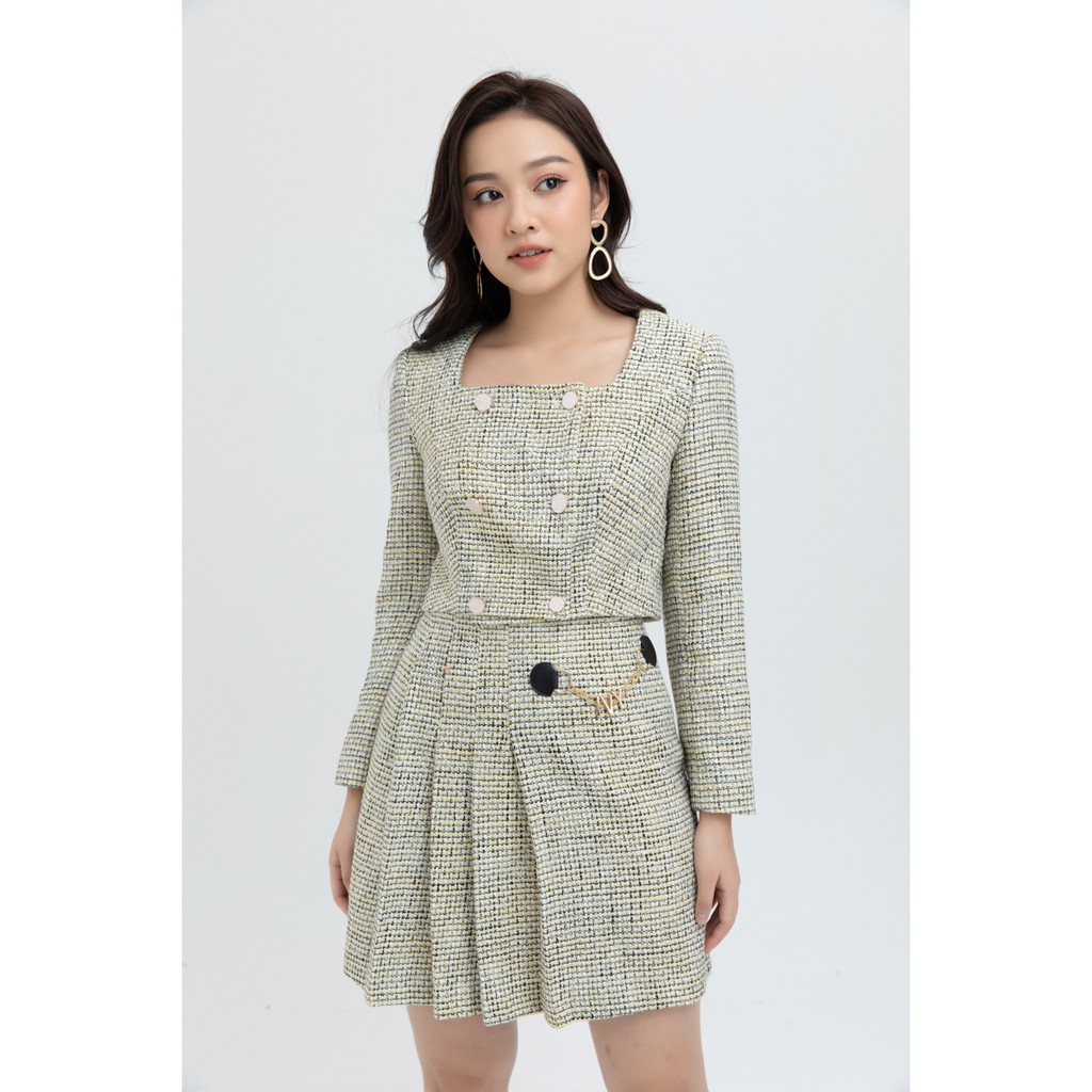 Áo khoác nữ Tweed họa tiết kẻ IVY moda MS 67C5763