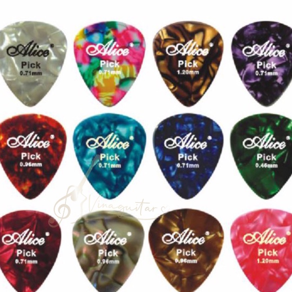 Pick Móng Phím gảy đàn guitar Alice các cỡ chính hãng các cỡ Pick Alice 0.46 - 0. 71- 0.81 - 0.96- 1.2 - 1.5