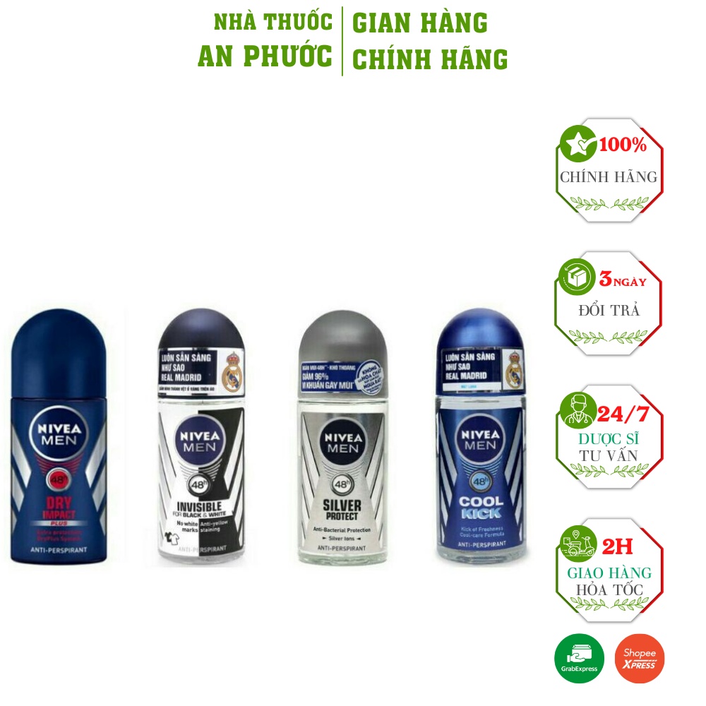Lăn Khử Mùi Nivea Men ⚡ GIÁ TỐT NHẤT ⚡Giảm tiết mồ hôi, ngăn mùi, làm sáng vùng da dưới cánh tay, bảo vệ toàn diện