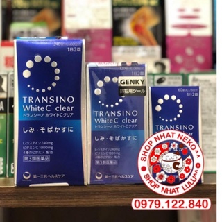 VIÊN UỐNG TRẮNG DA, MỜ NÁM TRANSINO WHITE C 60/120/240 VIÊN NHẬT BẢN (tran xanh/trắng)