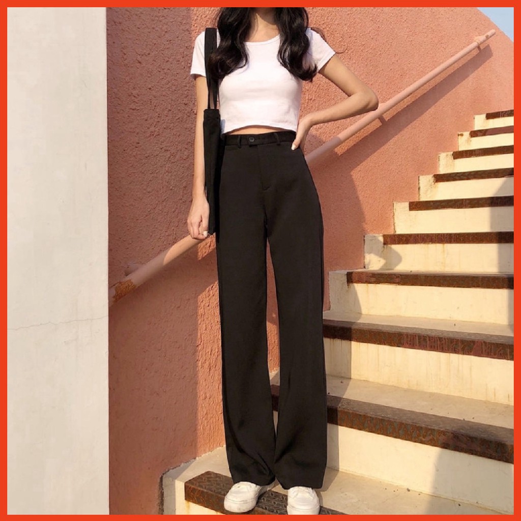 [QUÀ TẶNG LÀ MỘT DÂY BUỘC TÓC BẠN NHÉ] Quần ống rộng lưng cao , Quần ống suông nữ lưng cao KHÓA TRƯỚC STYLER HÀN QUỐC