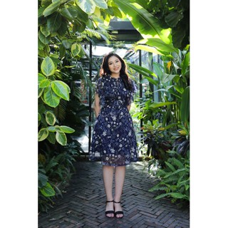 Đầm hoa von tơ xanh than