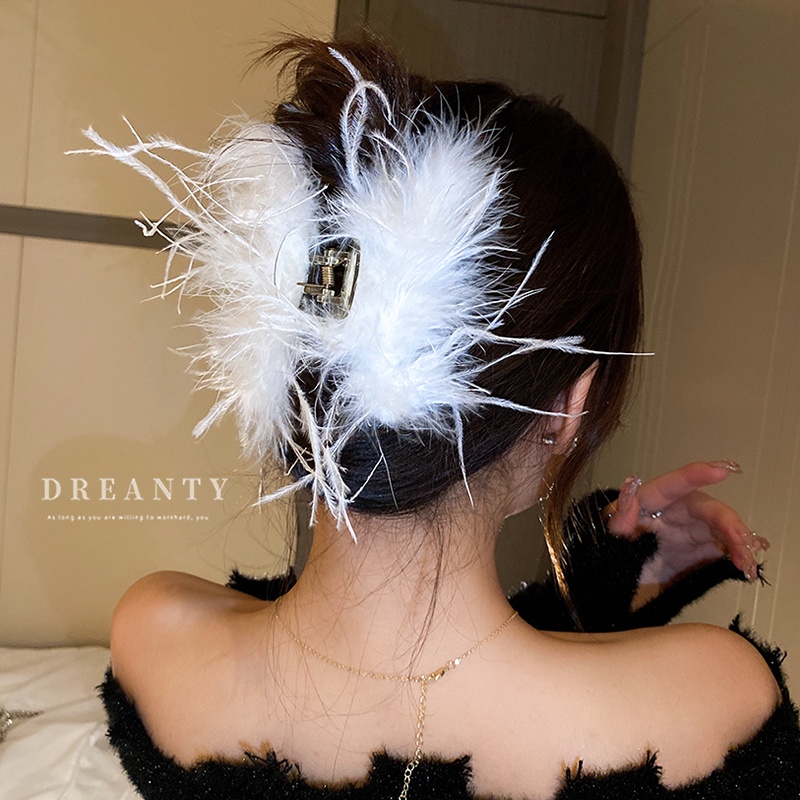 Kẹp Tóc Hình Cá Mập Đính Lông Đà Điểu Độc Đáo Thời Trang Mới