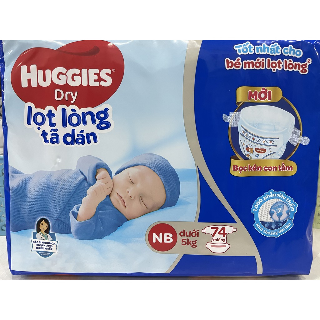 [Chính Hãng Tặng Khăn Ướt] Tã Dán Sơ Sinh Huggies NB 74 Miếng