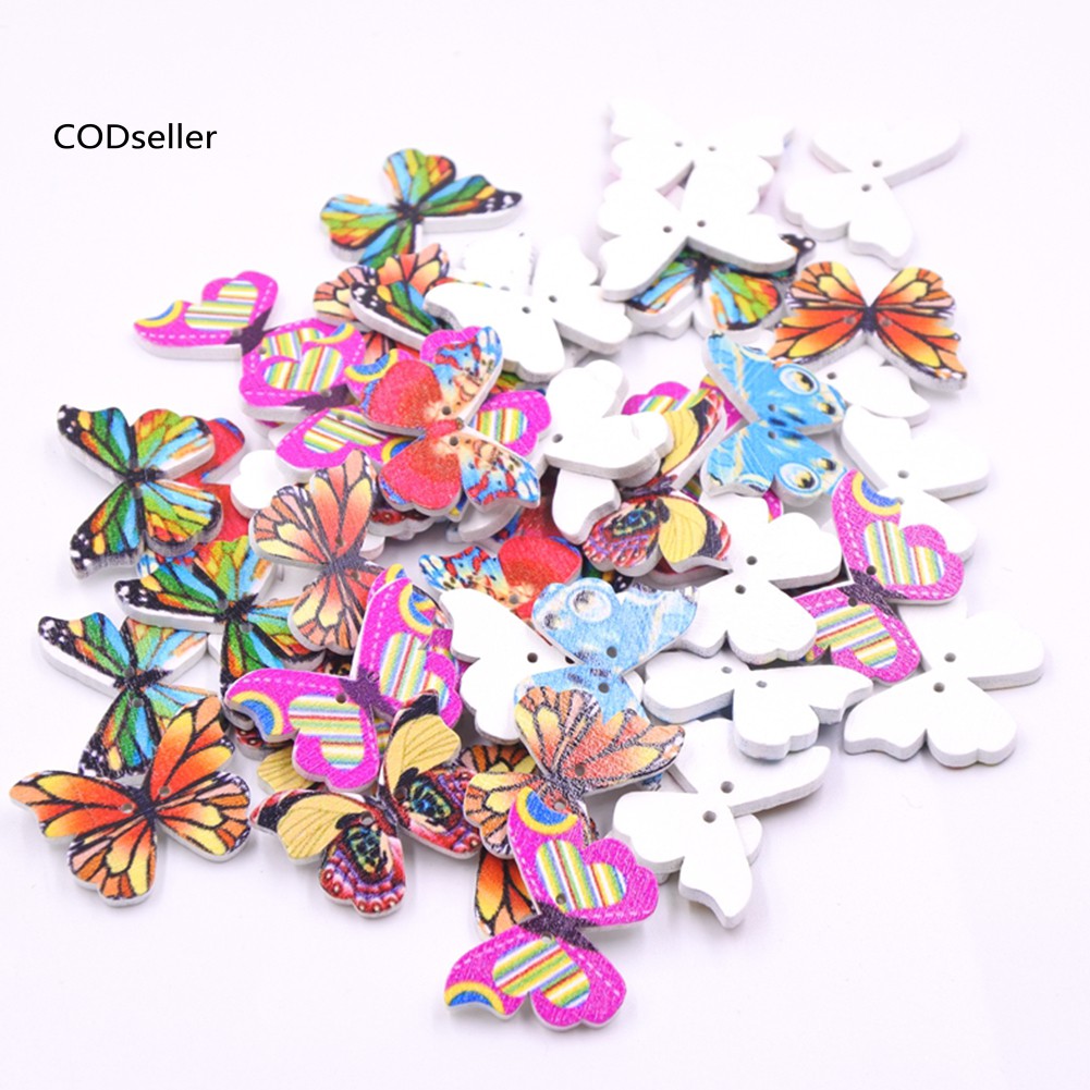 Bộ 50 Nút Gỗ Hình Bướm 2 Lỗ