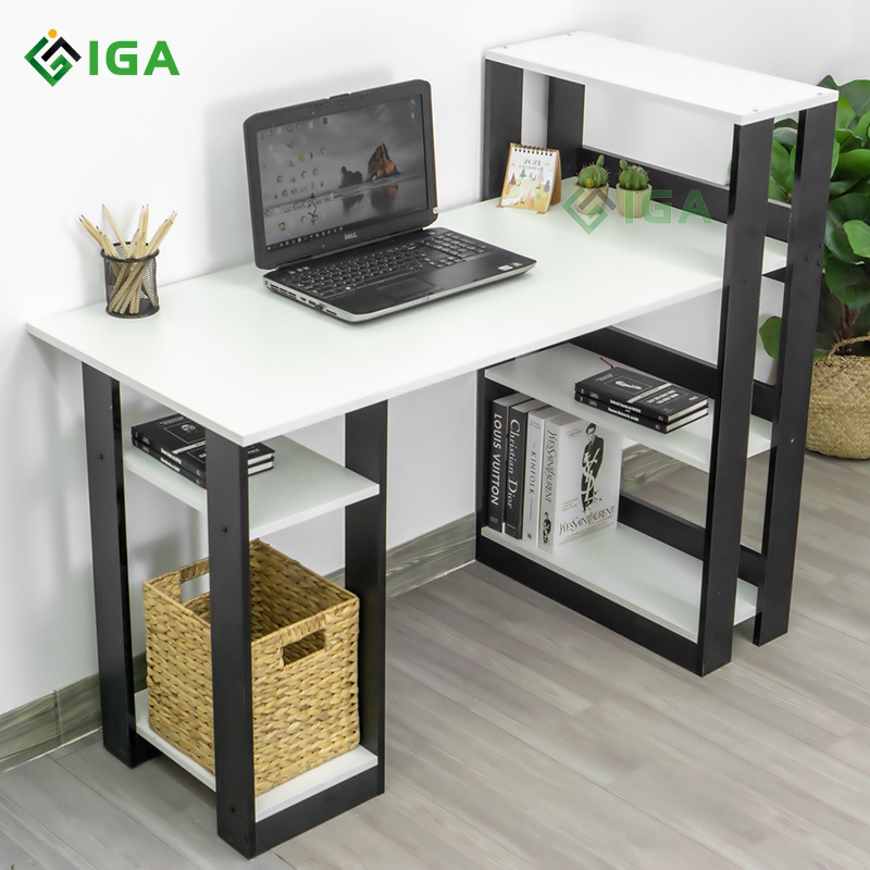 Bàn làm việc gỗ bàn làm việc lắp ráp tiện lợi kèm kệ sách - GP09