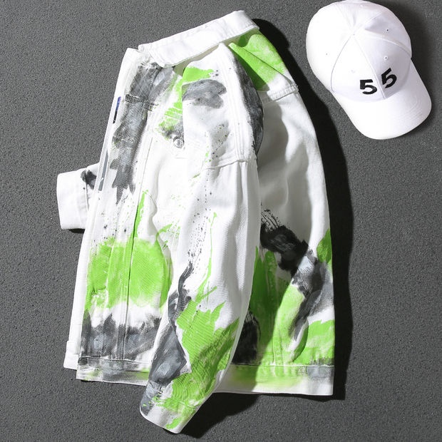 Áo Khoác Denim Dáng Rộng In Họa Tiết Graffiti Phong Cách Hàn Quốc Cho Nam Giới