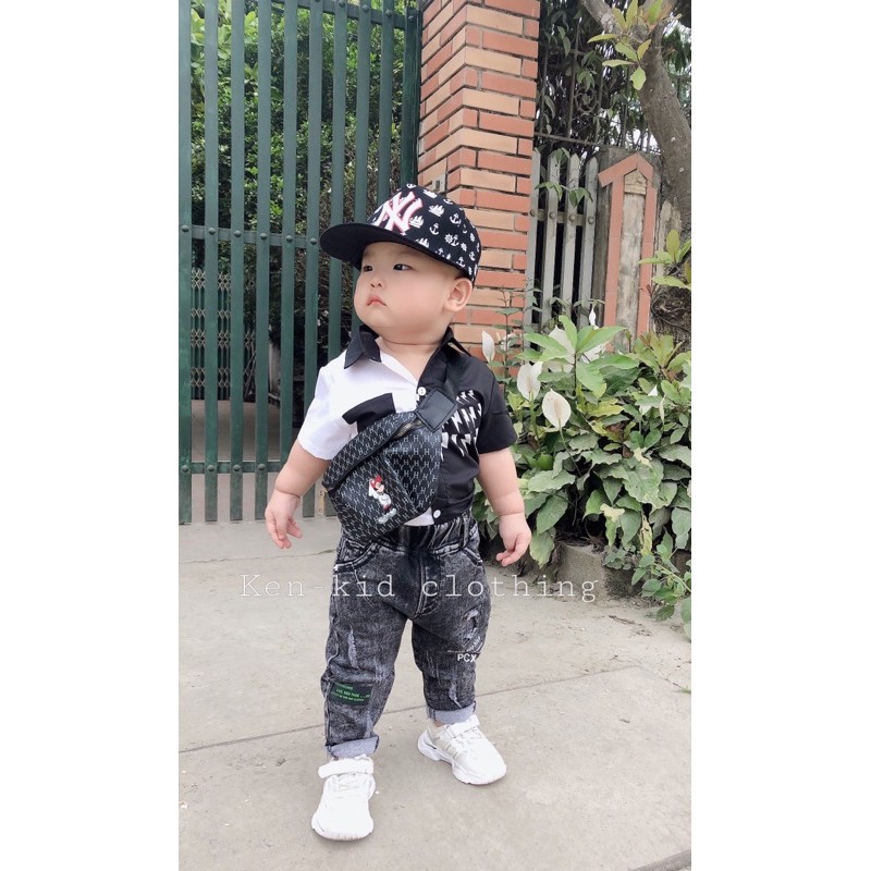 (Hình thật) Áo sơmi+quần jean cho bé