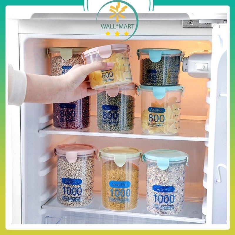 Hộp nhựa đựng thực phẩm tròn có nắp trong suốt chia vạch để tủ lạnh an toàn sức khỏe WALLMART WM64