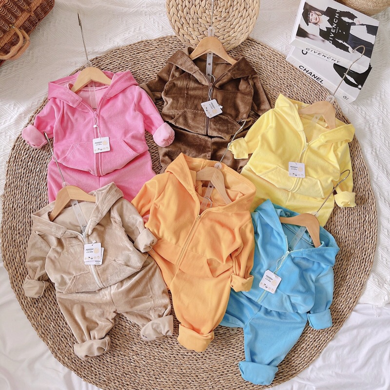 (jean baby kho sỉ) bộ nhung khoá tai gấu cho bé trai bé gái(8-19kg)