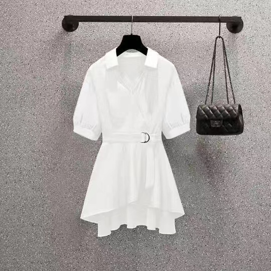 Áo Sơ Mi Tay Ngắn Màu Trơn Cỡ Lớn M-4XL Phong Cách Hàn Quốc Cho Nữ