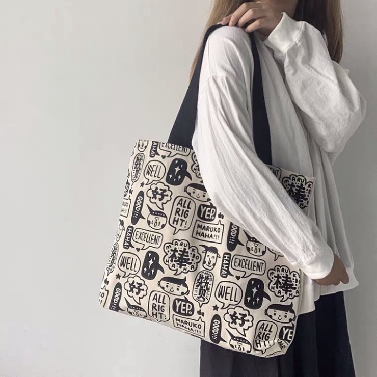 Túi tote vải canvas cao cấp khổ vuông Maruko đáng yêu