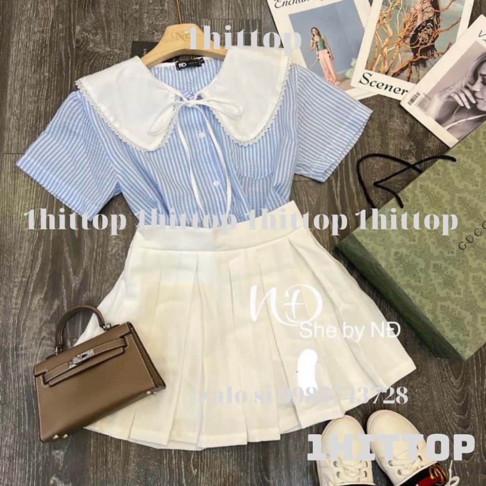 áo sơ mi kẻ cổ bèo tiểu thư 2 màu ngắn tay kaca 1hittop | BigBuy360 - bigbuy360.vn