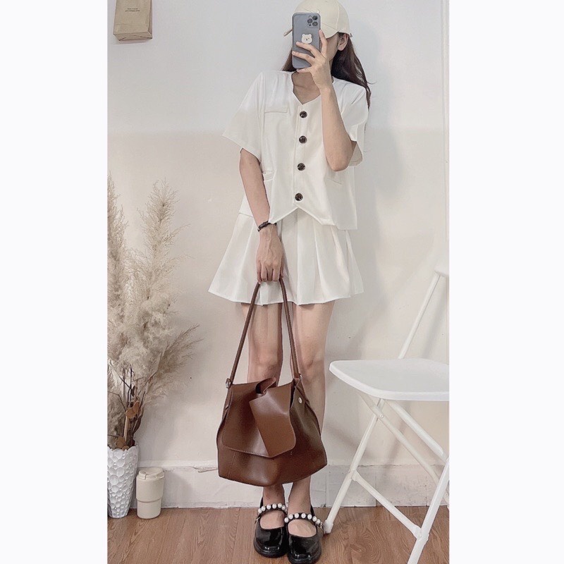 SET ÁO CỘC TAY + CHÂN VÁY XẾP LY