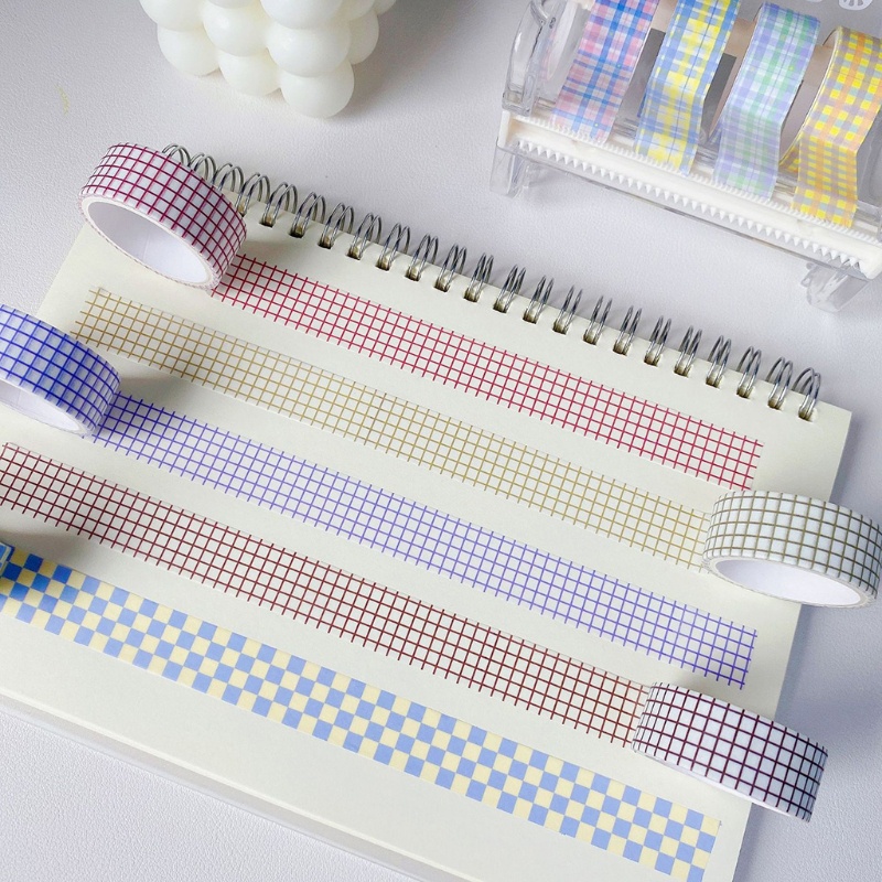 Cuộn Băng Washi 15mm Họa Tiết Kẻ Sọc Dễ Thương Dùng Trang Trí Sổ Tay / Album Ảnh