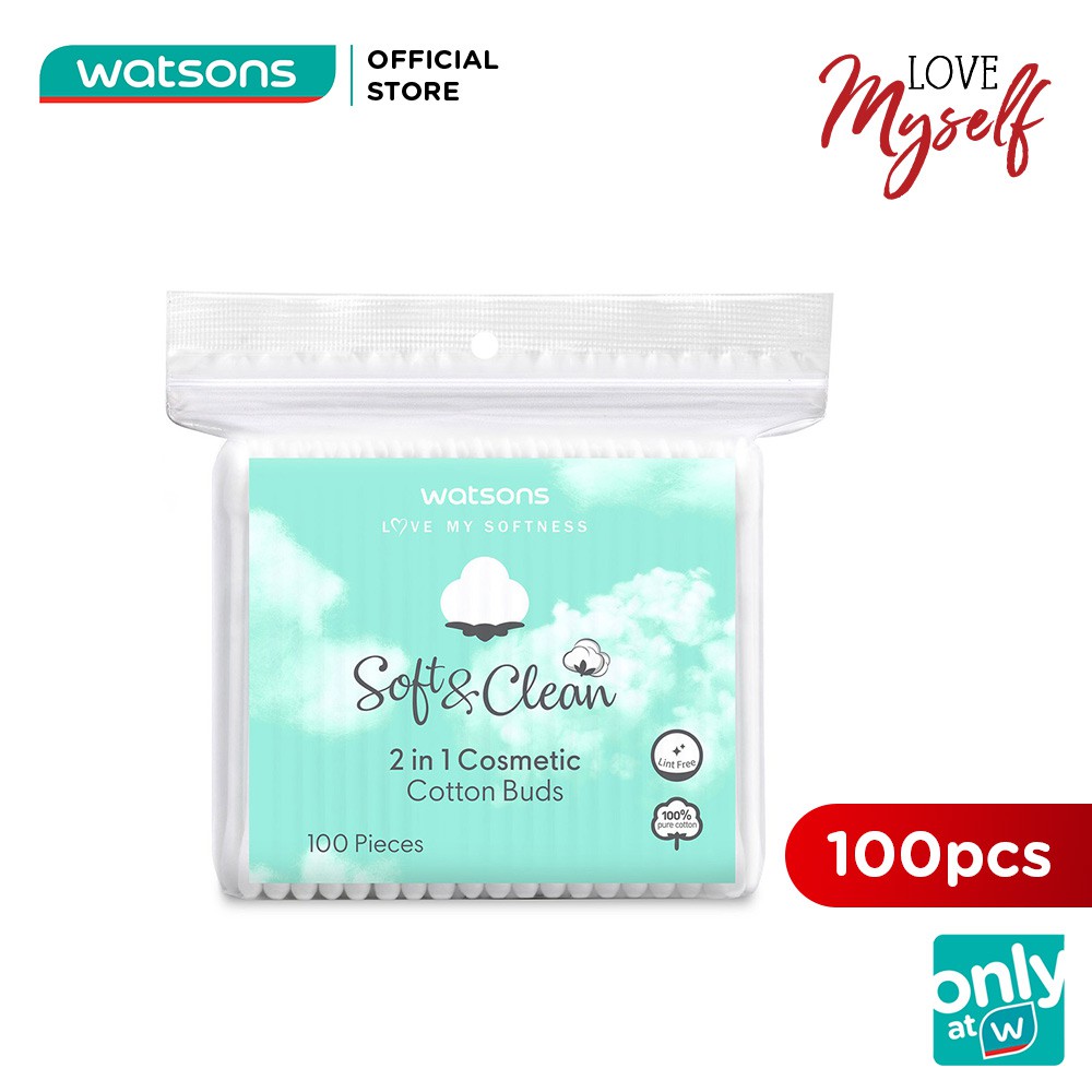 Bông Tăm Watsons Love My Softness Soft &amp; Clean 2in1 Cosmetic Cotton Buds 100 Cây