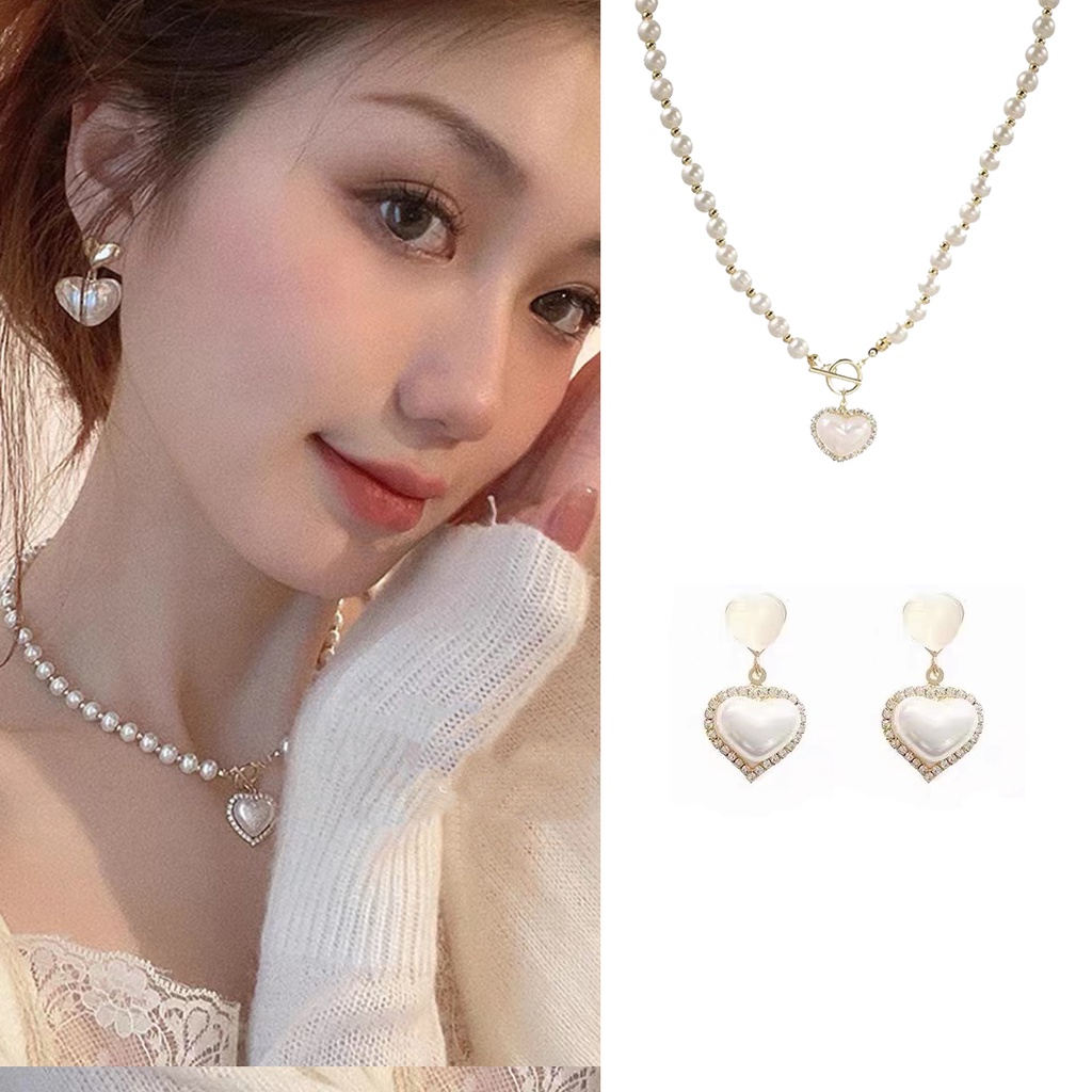 Bông Tai Mạ Bạc 925 Hình Trái Tim Đính Ngọc Trai Thời Trang 2022 Sang Trọng Cho Nữ