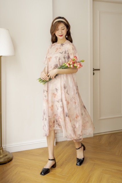 [Mã FATHANG5 giảm 10K đơn 50K] Đầm tơ hoa dáng chữ A | BigBuy360 - bigbuy360.vn