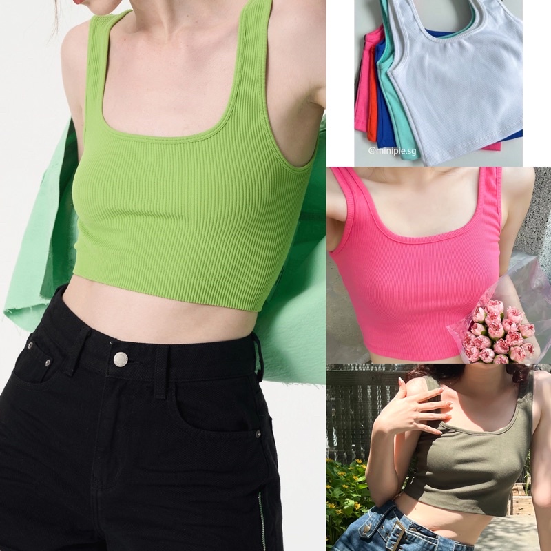 Áo Hai Dây Bản To Form Croptop Chất Liệu Cotton Co Dãn Màu Xanh Coban/Hồng/Cam/Rêu Minipie
