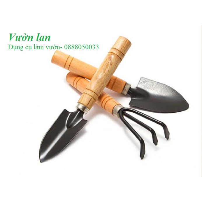 Bộ dụng cụ làm vườn mini 3 món cán gỗ VX02 chắc chắn (gồm xẻng, vỡ, cào)