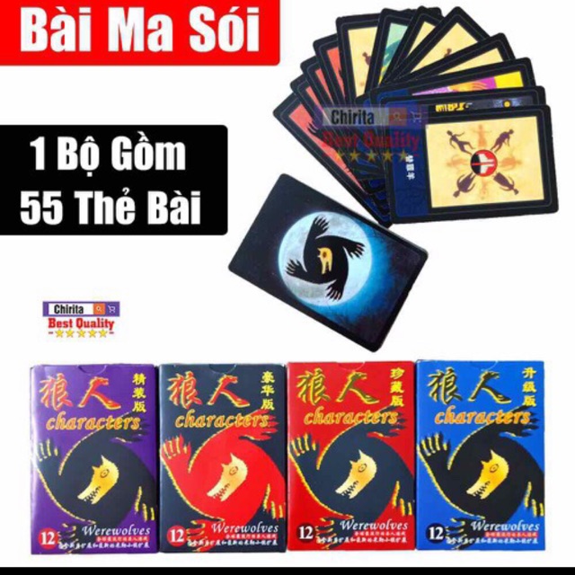 Bộ thẻ bài ma sói 55 lá bìa cứng