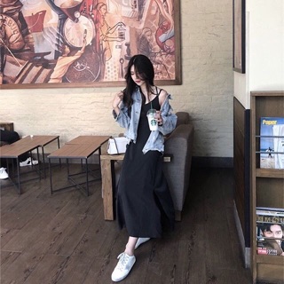 Váy maxi dáng xoè xẻ tà đan dây chéo