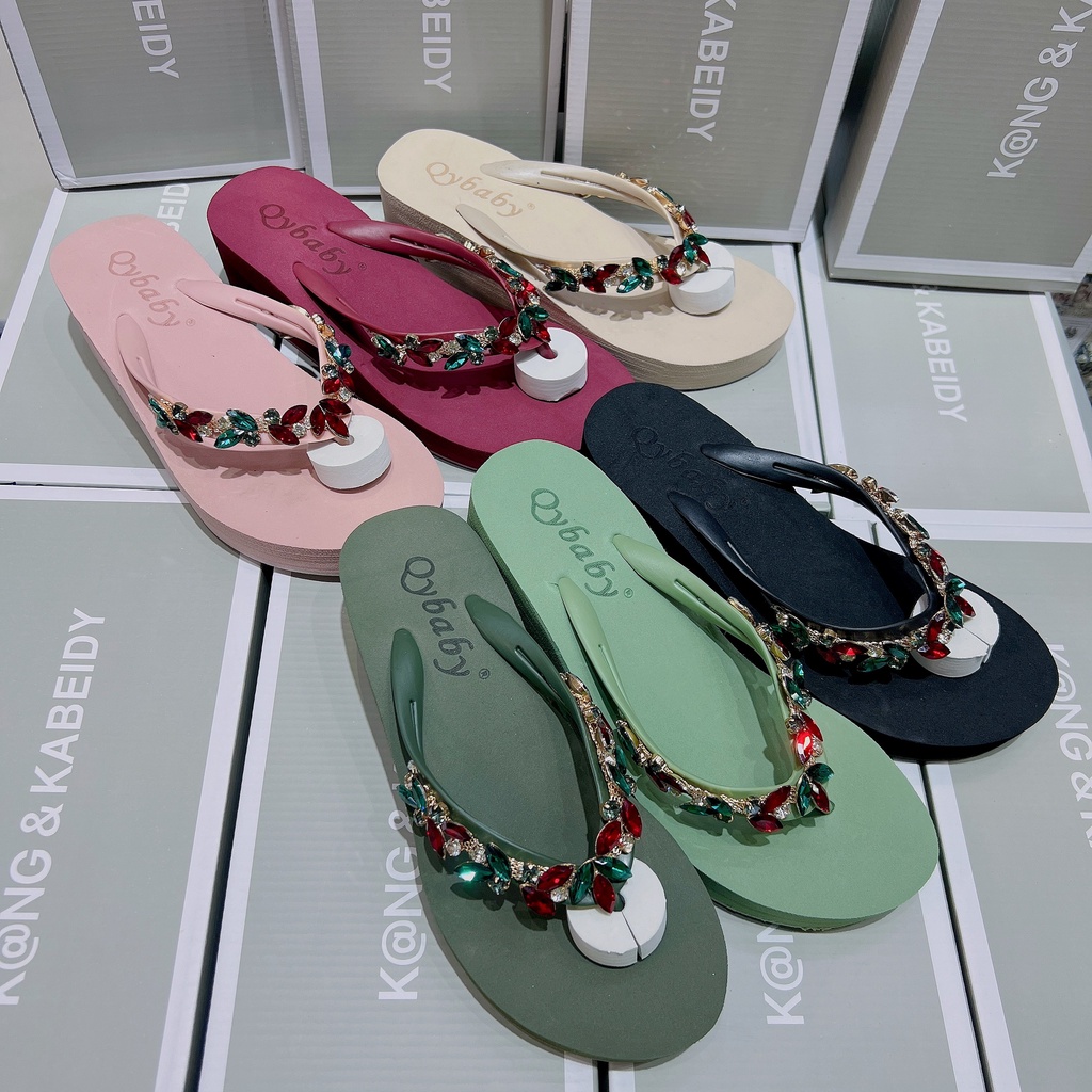 Dép Xỏ Ngón Nữ Đính Đá Cao 5cm QC Cao Cấp TRINH LÊ SHOP GIÀY DÉP