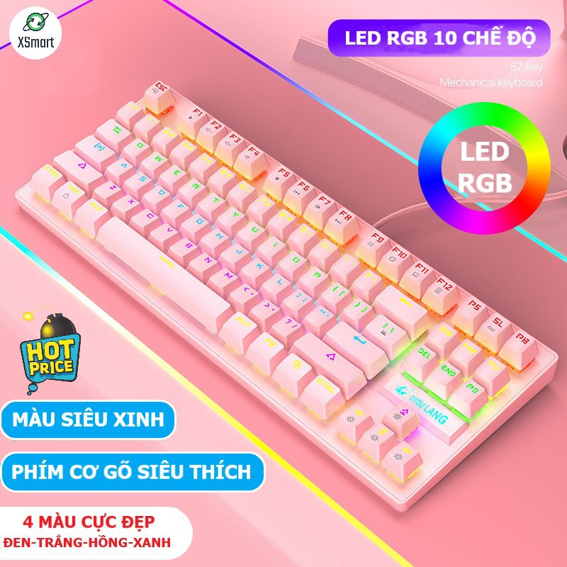 Bộ bàn phím cơ kèm chuột màu Hồng LED đổi màu nhiều chế độ hỗ trợ chơi game dùng văn phòng K2 PINK + X500 | BigBuy360 - bigbuy360.vn