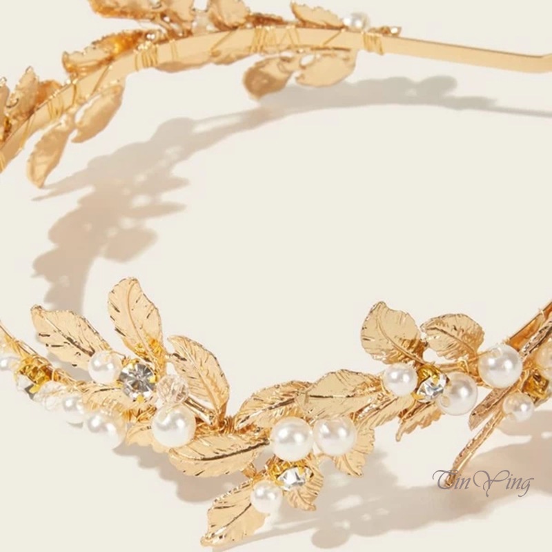 GETNOIVAS Vương miện hợp kim hình chiếc lá sang trọng cho cô dâu