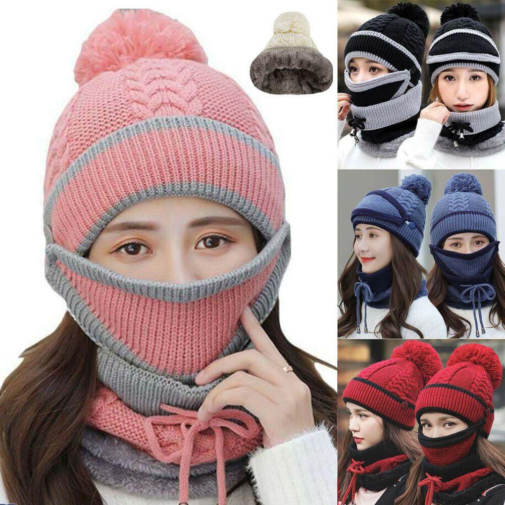 ESPO Set 3 Mũ beanie Trùm Đầu Kiêm Khăn Choàng Cổ Giữ Ấm Cho Nữ