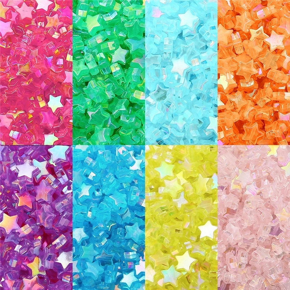 Set 100 Hạt Xỏ Lỗ Hình Ngôi Sao Năm Cánh 11mm Trong Suốt Dùng Để Làm Trang Sức Thủ Công