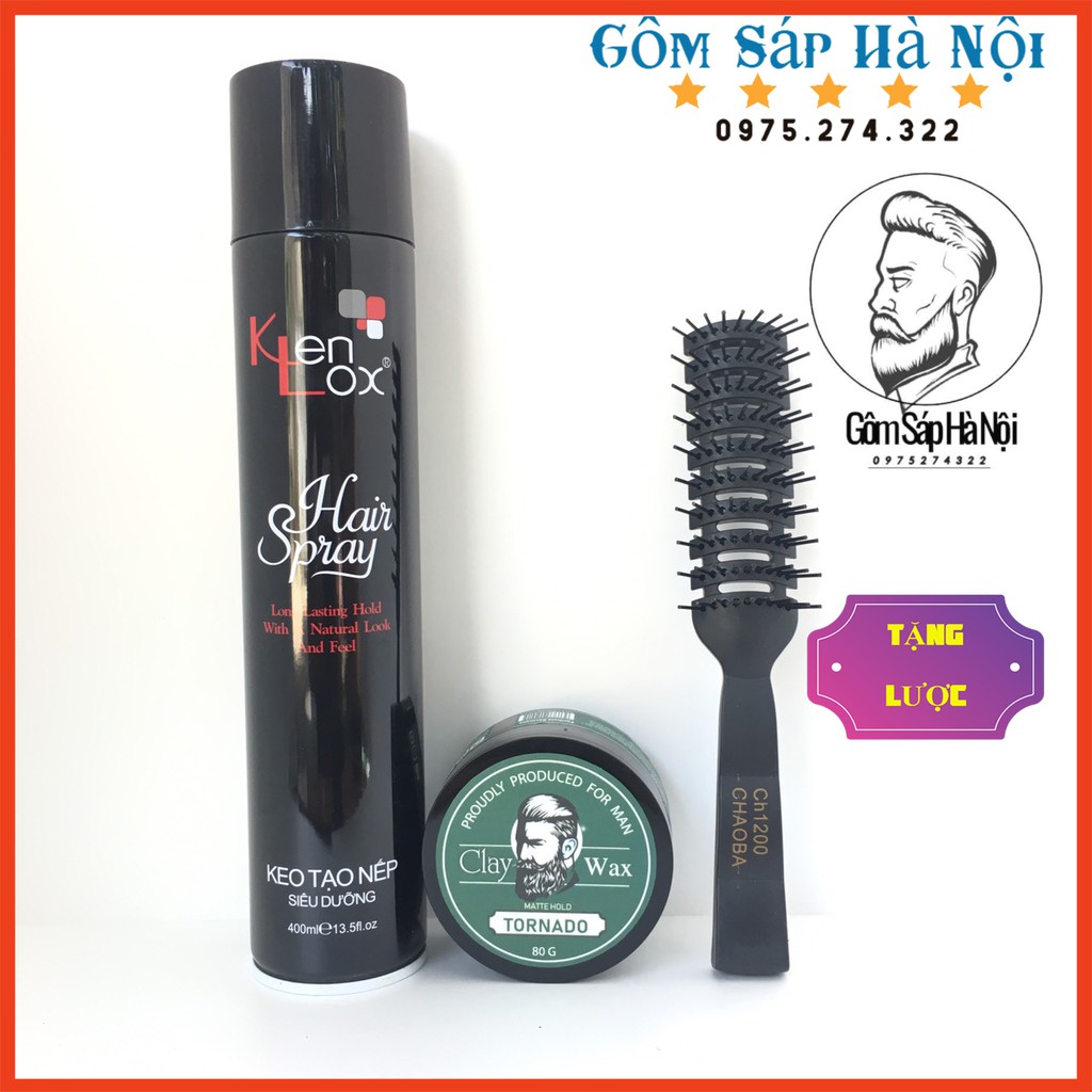 [ Siêu Tạo Kiểu ] COMBO  Sáp Tạo Kiểu Tornado +  Gôm Xịt Tóc KenLox  Đen Siêu Thơm - Tặng Lược Chaoba