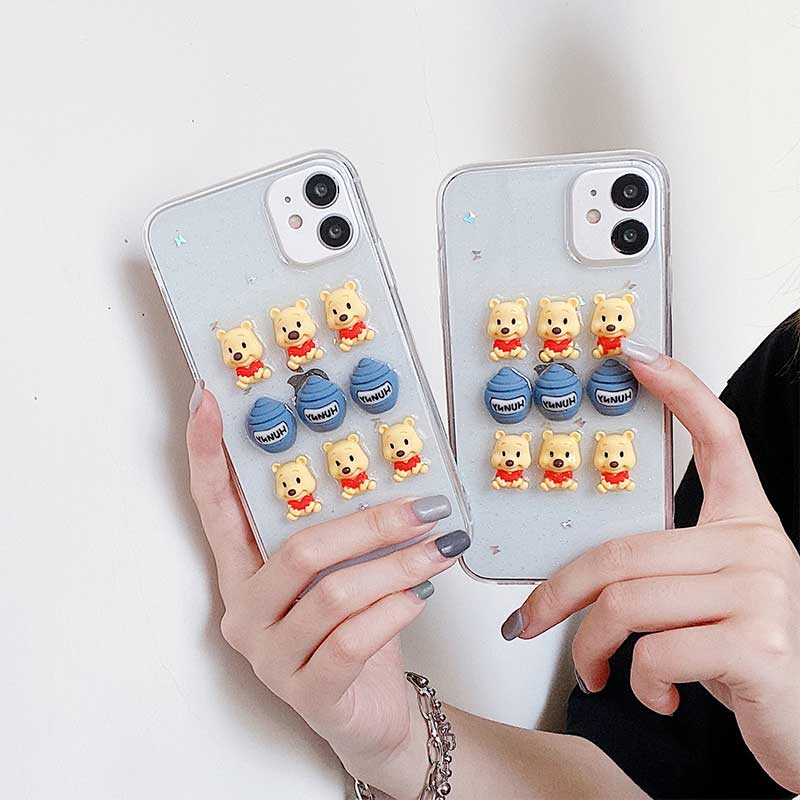 iPhone Case Casing Epoxy Pooh Bear For iPhone6 6s 7 8 Plus X XS XR XSMAX 11 12 Pro Max Anti-fall Lens Protection Soft Case Cover AISMALLNUT