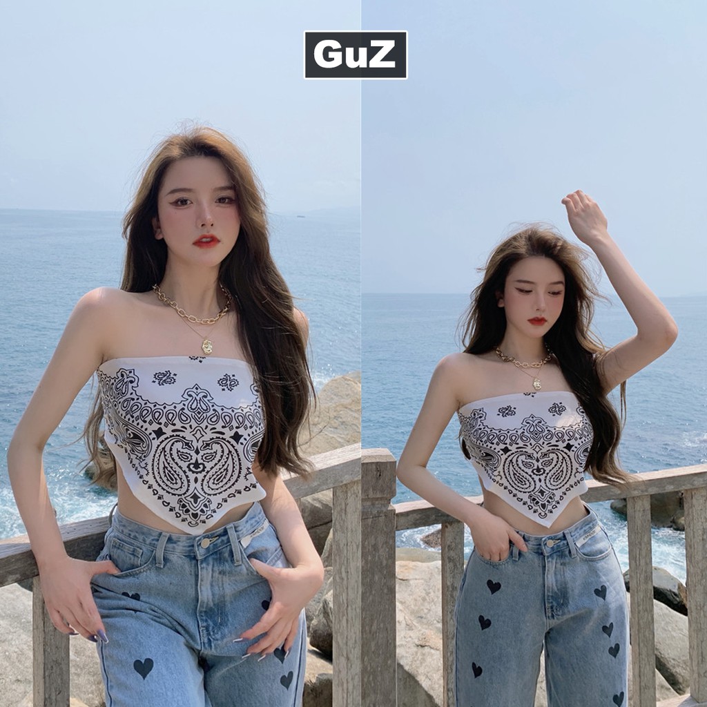 Khăn áo yếm Bandana vuông họa tiết thổ cẩm (màu trắng) ulzzang