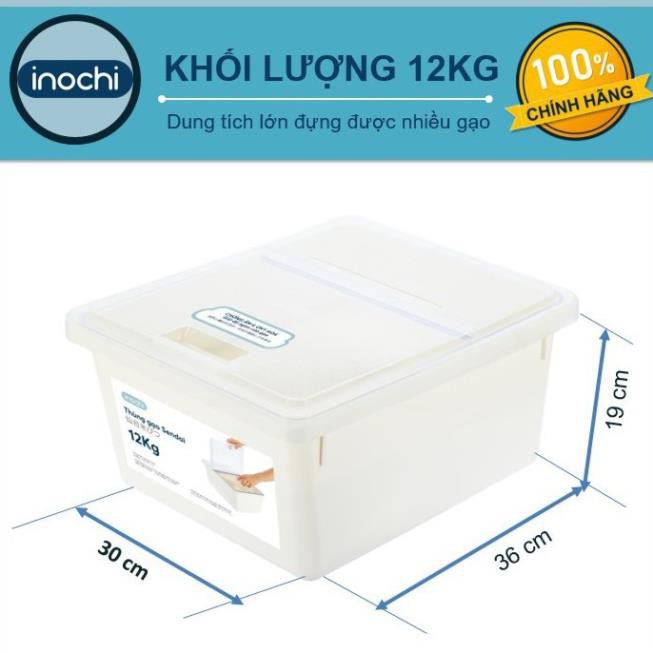 Thùng Đựng Gạo Cao Cấp Inochi Sendai 12 KG - Nắp Nhựa Kín Kháng Khuẩn Chống Ẩm Thông Minh Đạt Tiêu Chuẩn Nhật Bản