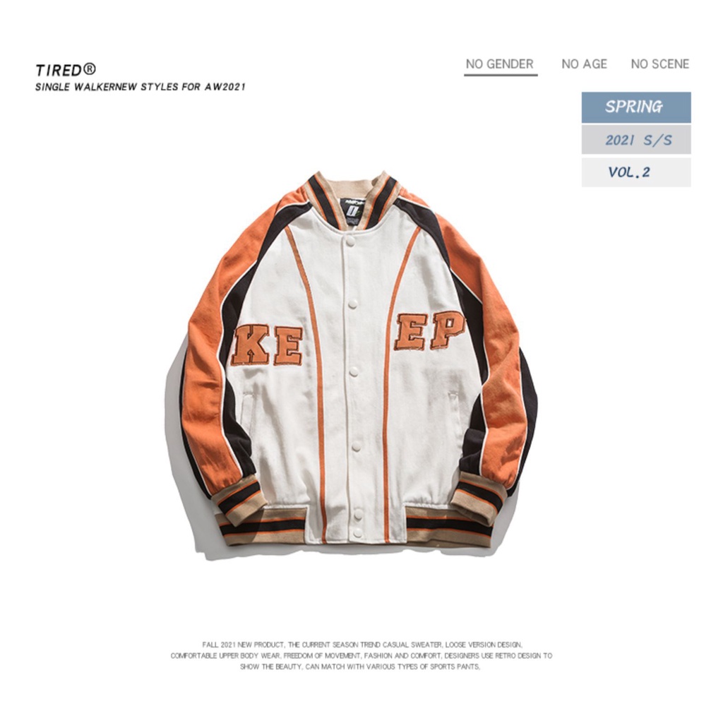 Áo khoác bóng chày dáng rộng phối màu sắc tương phản thời trang đường phố cho nam