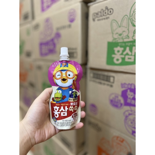 Nước hồng sâm trái cây Paldo Pororo Hàn Quốc - Hộp 10 gói