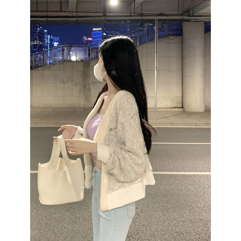 Áo Khoác cardigan Dáng Ngắn Form Ôm Họa Tiết Chấm Bi Màu Cầu Vồng Ngọt Ngào