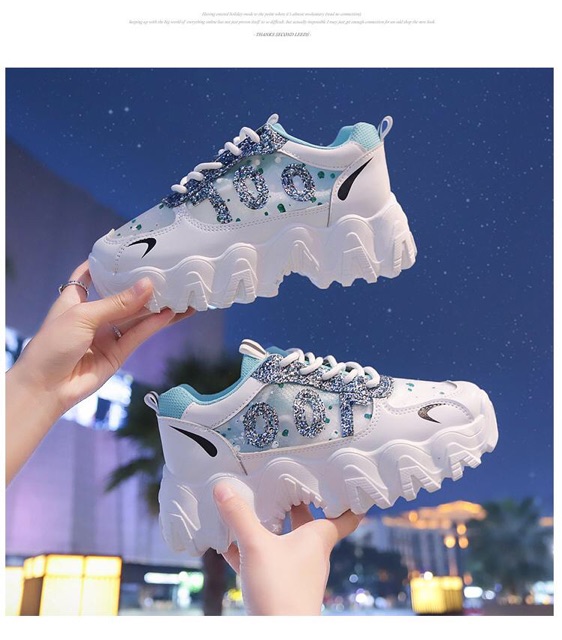 Giày sneaker nữ lưới nhũ OOR đế sóng 6p tôn dáng hot trend