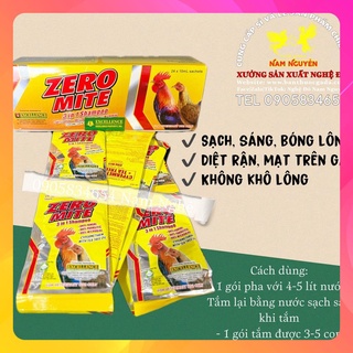 1 DÂY (12 GÓI) Xà bông tắm gà ZERO MITE, Sạch bóng lông, sạch Mạt Rận trên gà